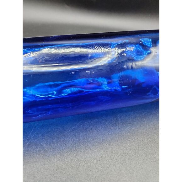Vintage Cobalt Blue Bubble Glass Rolling Pin Hollow Metal Cap 14" Beautiful - Picture 4 of 6